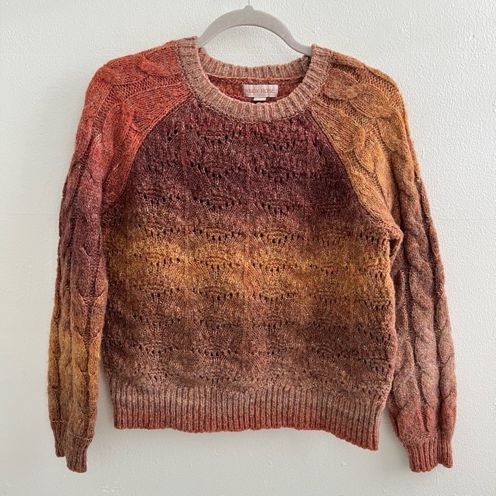 Knox Rose Crochet Knit Sweater XSmall Bohemian boho Brown Ombre Crewneck